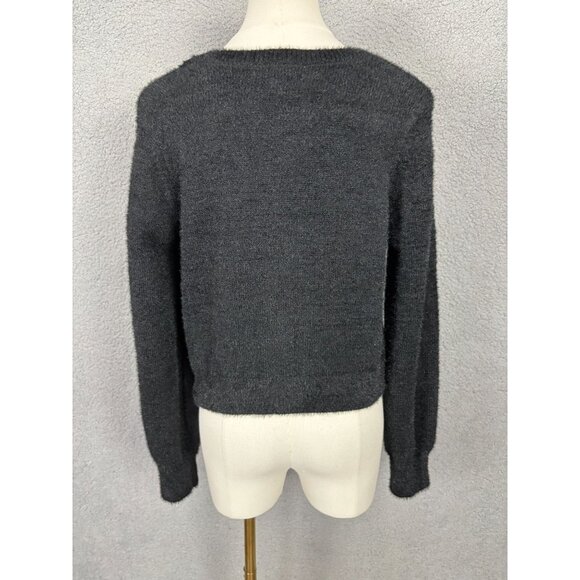 Madden Girl Women's Black Fuzzy Sweater With Flower Buttons M NWT's. - Picture 5 of 8